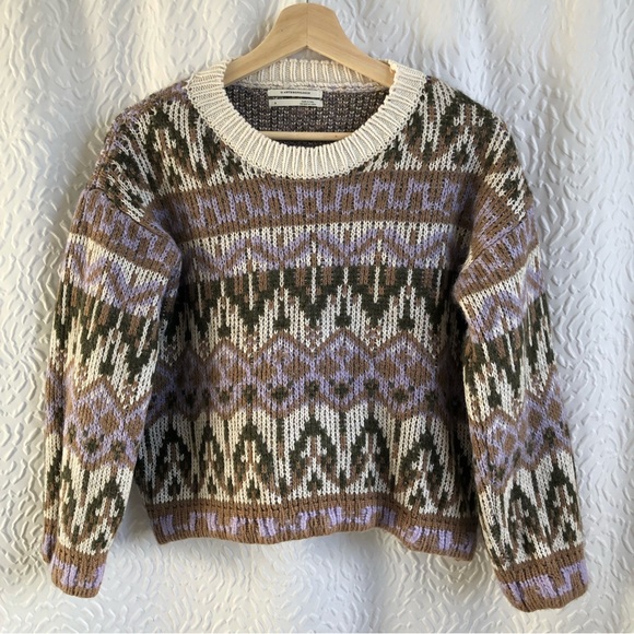 Anthropologie Fabiana Alpaca Wool Blend Fair Isle Knit Cropped Length Sweater - Picture 4 of 14